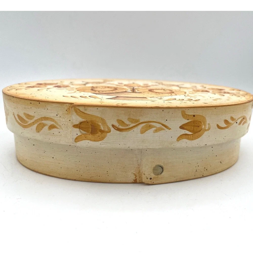 Vtg Signed Folk‎ Art Bentwood Oval shaker Box Lidded Rosemaling Scan Style